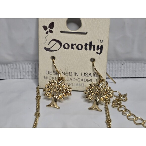 Dorothy Brand Gold Toned Necklace With Tree & Purple Block Charm & Earrings Set - Picture 2 of 8